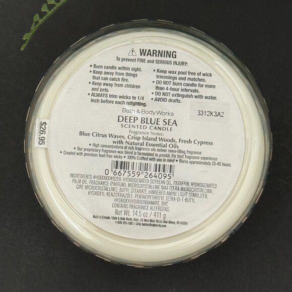 BBW Blue Icelandic Waters (Deep Blue Sea) Bath & Body Works 3 Wick Candle - Picture 10 of 10